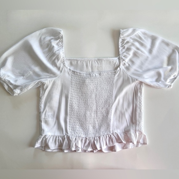 ✨NWT✨ Reitmans Short-Puffy-Sleeve Crochet Blouse with Square Neckline Size M - Picture 12 of 13